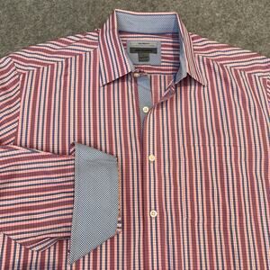 Johnston & Murphy Pink Blue‎ Stripe Gingham Flip Cuff Men’s Large Tailored Fit